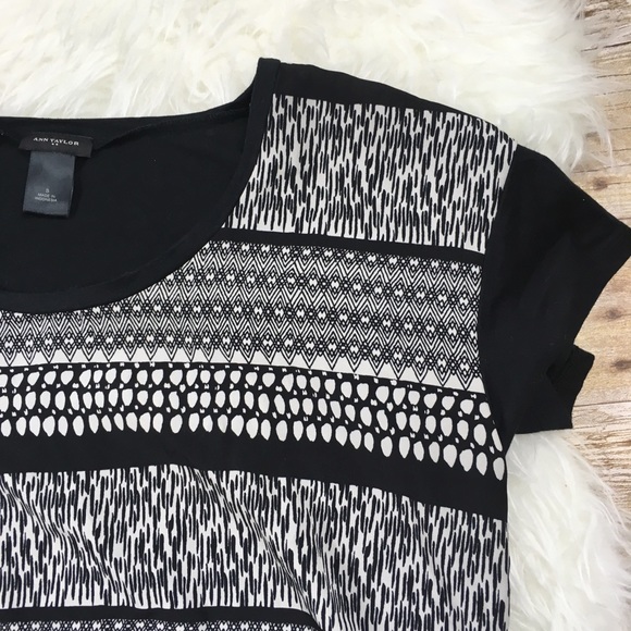 Ann Taylor Short Sleeve Black and White Blouse - Picture 3 of 7
